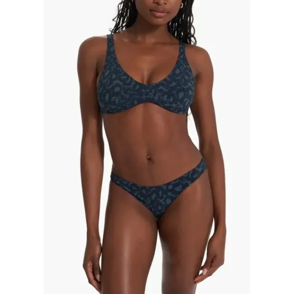 Vuori Bikini Set Womens L Large Aqua Leopard Print Padded Triangle Top Bottom